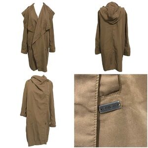 RVCA Drape Me A River Trench Coat Hooded  in Camel Size Large 12